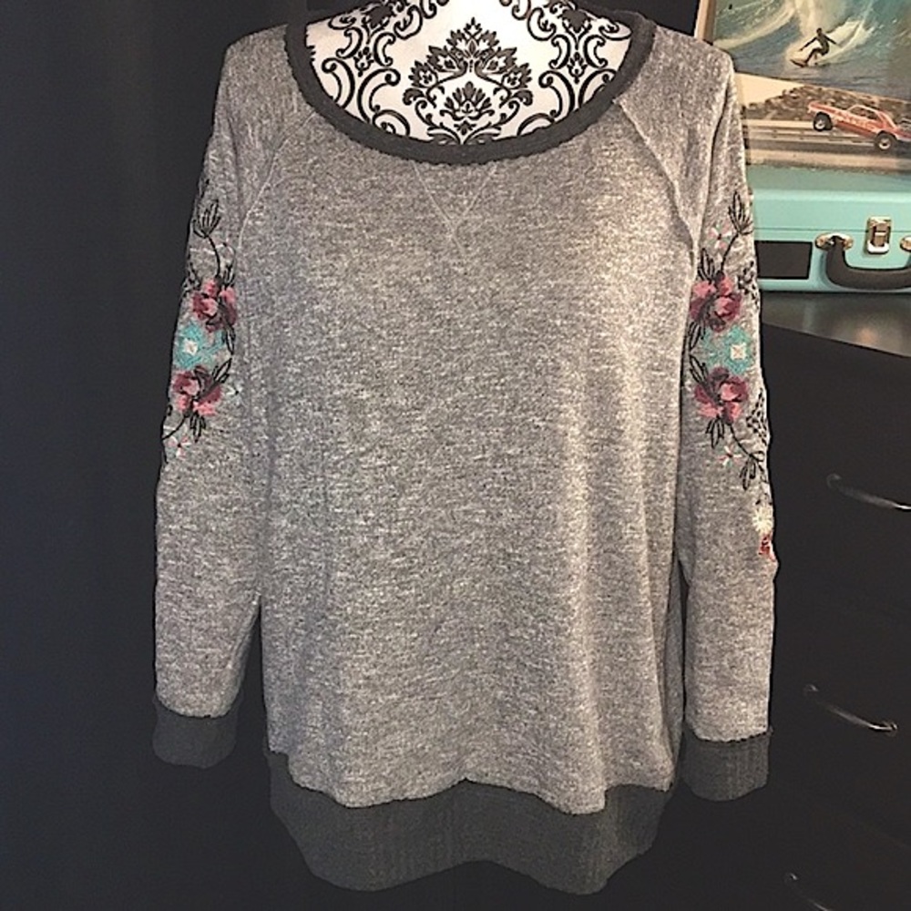 Knox Rose Floral/Geometric Embroidered Sweater